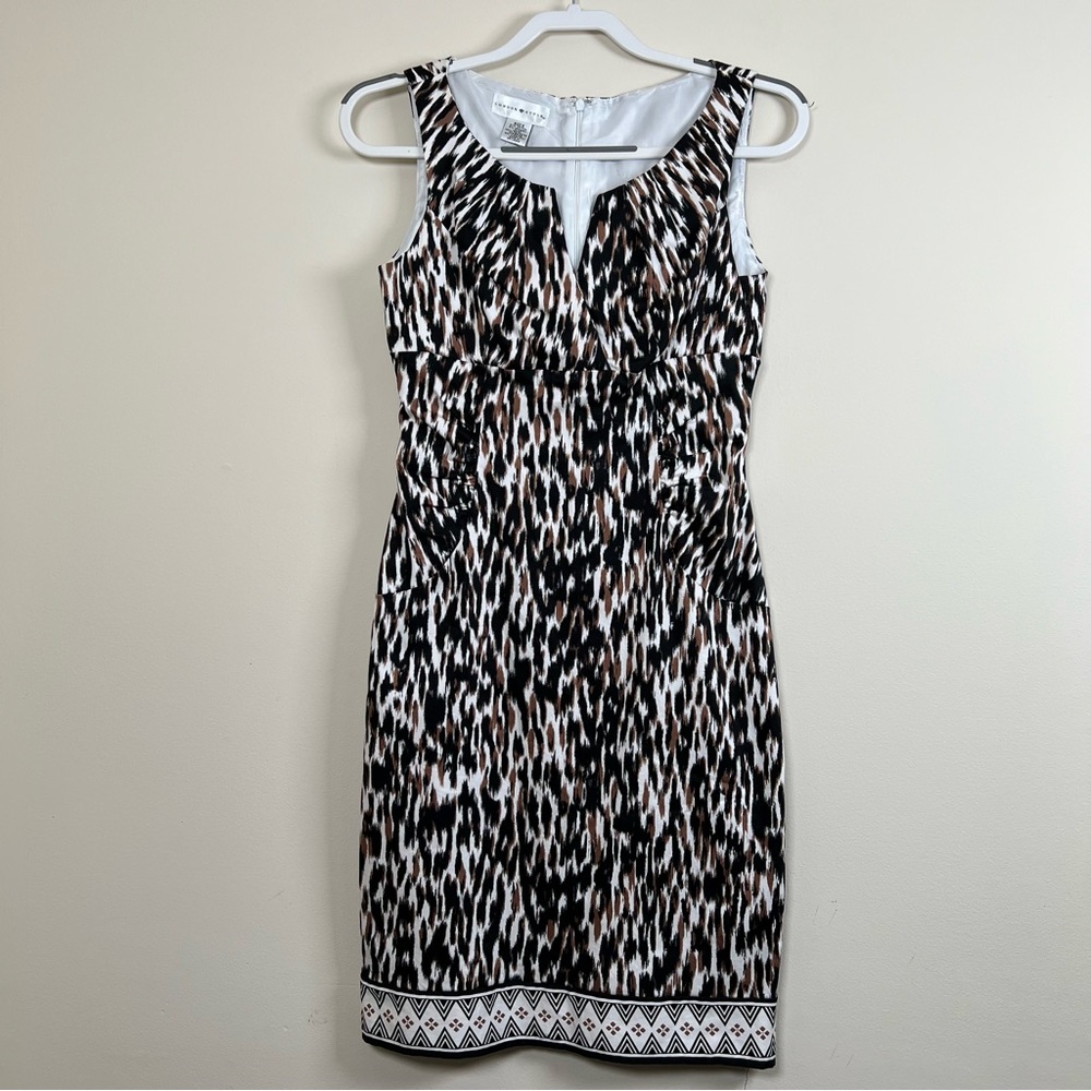 London Style Dress Animal‎ Print Brown Sleeveless Business Zip Back women's 6